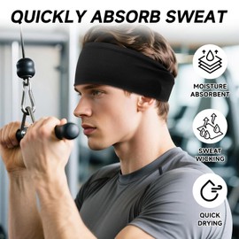 Sport Sweatbands for Men,Breathable Mesh Elastic Fabric Mens Headband Sweat Wicking Double-Layer Hairbands for Running,Cycling, Basketball (Black)
