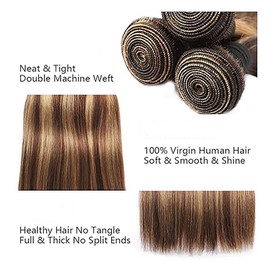 Hxxcoup Blonde Bundles Human Hair Bundles Straight Human Hair Brazilian Real Hair Wefts Real Hair P427 Highlight Double Weft 100 g/pc 300 g Total 100% Brazilian Remy Hair 22 24 26 Inches