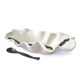 Modern Artisans Hilborn Pottery Aurora Collection: Oblong Wave Bowl, 11", Blue/White