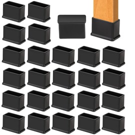 Mozeat Lens 24 PCS Chair Leg Tips Caps 15 X 30mm/0.59 X 1.18 Rectangle Table Legs Covers Black Thick Rubber Chair Leg Floor Protectors Pvc Furniture Leg Stoppers, Reduce Noise Prevent Scratch