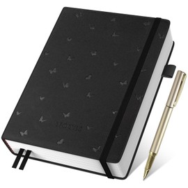 Umriox Notebook A5, Hardcover Journal Notepad with 365 Pages, 100 gsm Thick Diary, College Ruled Journal Notebook for Women Men Writing School Office, 14.5 x 21 cm, Black