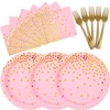 DUOCUTE 150 PCS Pink and Gold Paper Plates Napkins Forks