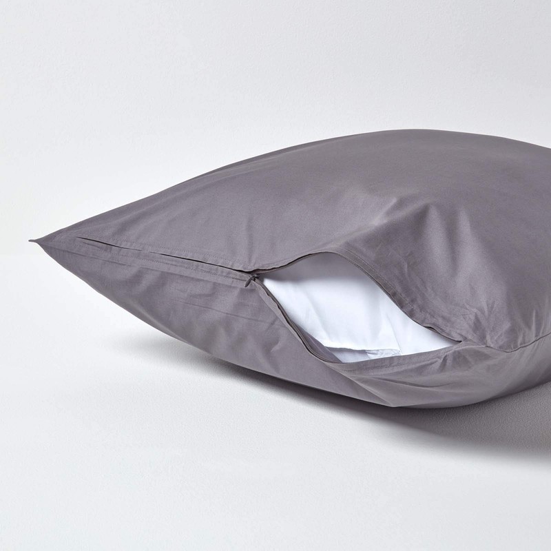 HOMESCAPES Percale Cushion Cover, 40 x 40 cm, Dark Grey,