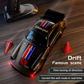 NBJIALIN RC Drift Car - 1/43 Mini Rc Drift Cars with Gyroscope,2.4Ghz Full Proportional Alloy Remote Control Car,4WD Hight Speed RC Cars with LED Lights for Rc Toys Gifts (Black)