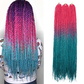 24Inch 2X Box Braids Crochet Braids Mambo Twist Braiding Hair 30 Roots Synthetic Box Braids Brading Hair Extensions 3 Pack Peach to Lake Blue