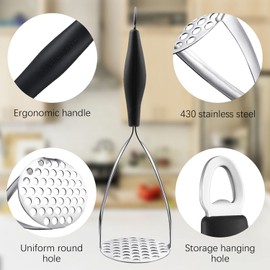 Joyoldelf Heavy Duty Stainless Steel Potato Masher with Potato Peelers, Masher Kitchen Tool & Food Masher/Potato Smasher with Silicone Handle, Perfect for Bean, Vegetable, Fruits, Avocado, Meat