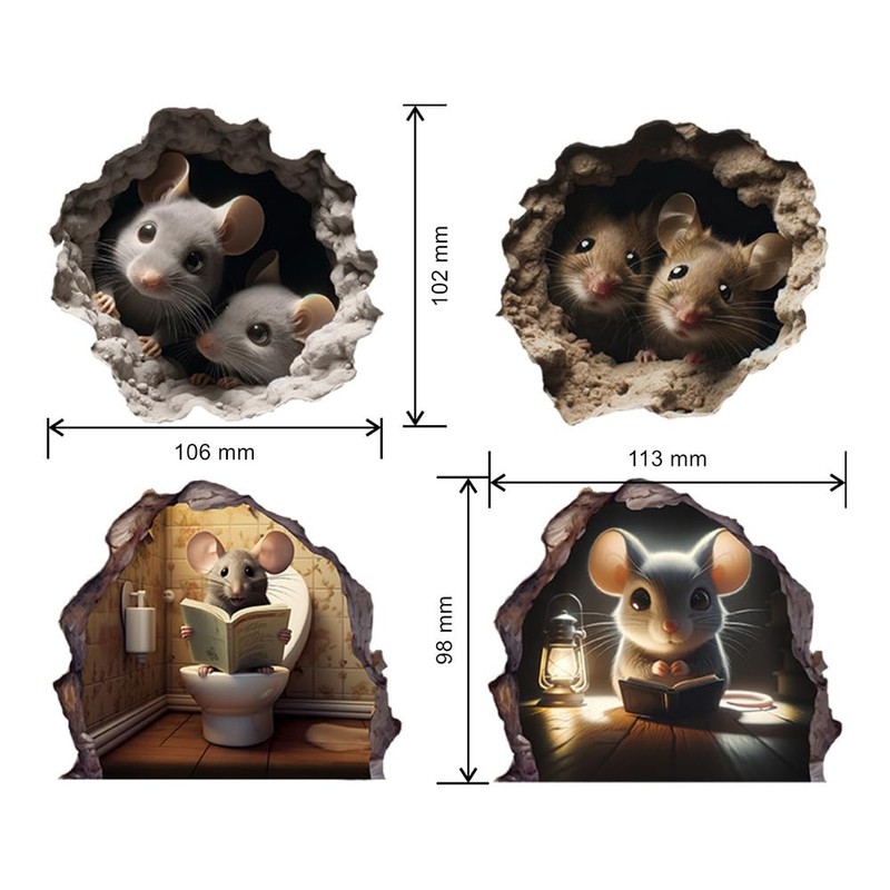 Starripon Cute Mouse in the Hole Wall Stickers, Set of