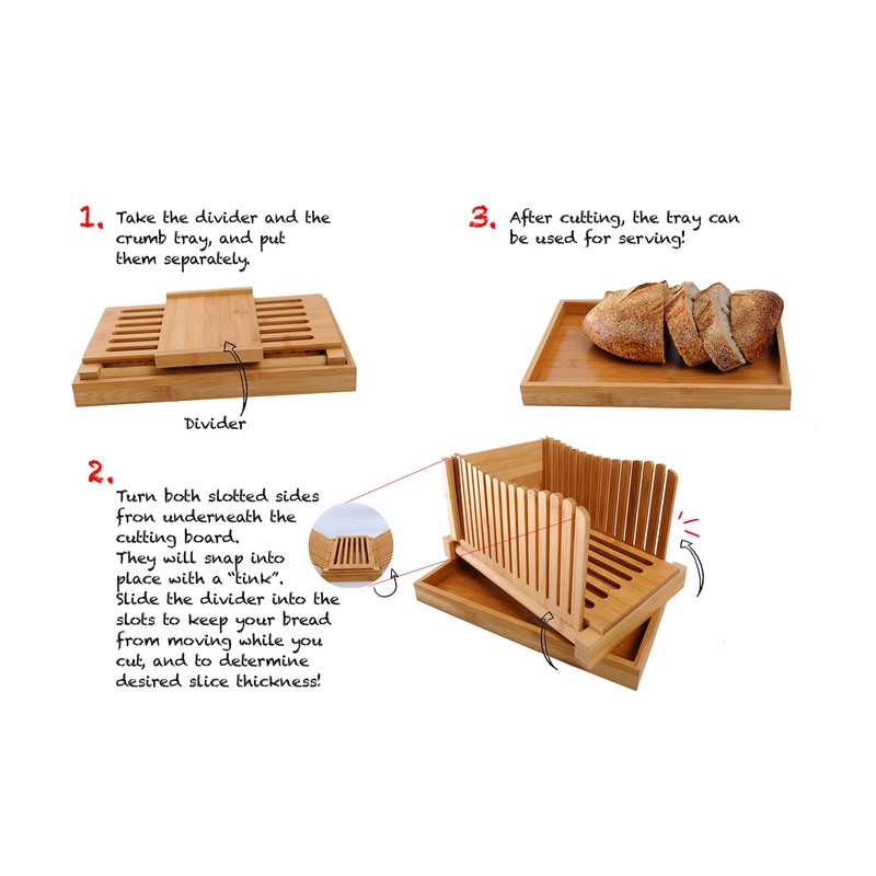 Kitchen Seven Bamboo Bread Slicer with Crumb Tray Bamboo Bread