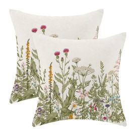 AEIOAE Sage Green Pillow Covers 18x18 Inch Set of 2, Spring Wildflower Plant Throw Pillows Case,Seasonal Floral Outdoor Decorative Flowers Farmhouse Decor Cushion Covers for Home Sofa Bed Couch