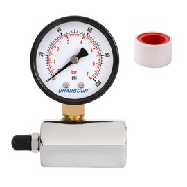 Uharbour Gas Pressure Test Gauge Range to 100psi,Double Scales Gas Pressure Test Measurement Device with 3/4" FNPT Connection and 8V1 Realease Valve Chome Body…