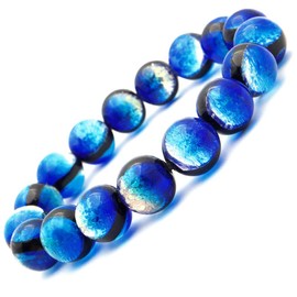 Gold Stone Yonaguni Blue Firefly Glass 12mm Luminous Bracelet, Okinawa Souvenir, Yonaguni Island