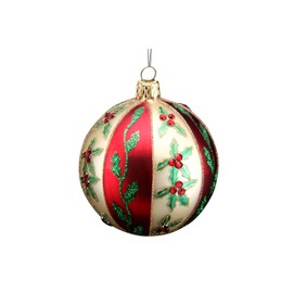 Gisela Graham Red and Gold Traditional Holly Christmas Bauble Decoration