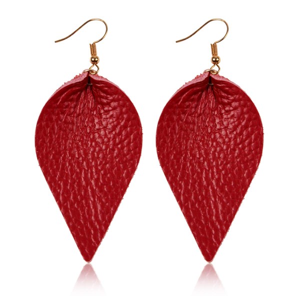 Bohemian Lightweight Genuine Real Leather Geometric Drop Statement Earrings -