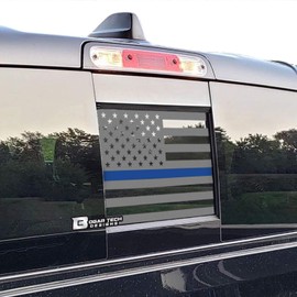 BOGAR TECH DESIGNS Rear Back Middle Window American Flag Vinyl Decal Compatible with and Fits Dodge Ram 2009-2023, Thin Blue Line