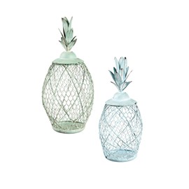 Evergreen Pineapple Metal Lantern, Set of 2