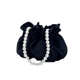 Liebendo Drawstring Bag, Party Bag, Mini Handbag, Wedding, Reception, After-party, Yukata, Formal, Small, Lightweight, Women's, Black