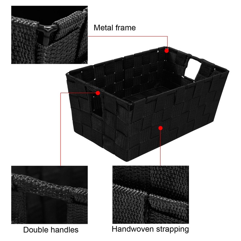 Woven Black Storage Baskets Shelf Tote Boxes Container, Durable Storage