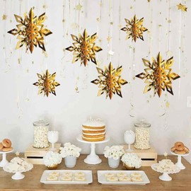 Winter Wonderland Snowflakes Party Decorations 3D Card Hanging Paper Centerpieces for/Birthday/Christmastree/New Year/Baby Shower/Wedding Party/Shopwindow Supplies (Mirror Gold)