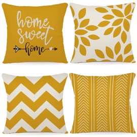 ZWJD Cushion Cover 40 x 40 cm, Set of 4 Decorative Outdoor Cushion Covers, Linen Decorative Cushion for Bedroom, Sofa, Chair, Bed, Garden (40 x 40 cm, Dark Yellow)