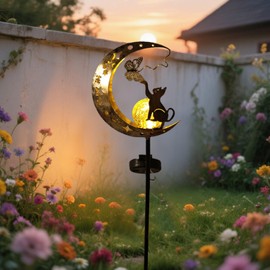 YZYOE Solar Powered cat Butterfly Light, Beautiful Animal Ground lamp Decorated with Wrought Iron in the Garden, Wireless Dusk to Dawn LED Light Waterproof.