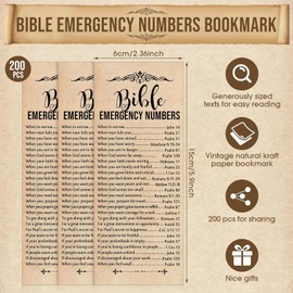 200 Set Christian Bible Verse Gifts Bulk Emergency Numbers Bookmarks Religious Scripture Church Welcome Card for Sunday School Coworker Staff Boss Appreciation Gift(Retro Color)