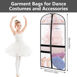 Dance Garment Bags for Costumes, 3 Pack Clear Garment Bags with Pockets, Hanging Clothes Bag for Dance Costumes, Garment Bags for Hanging Clothes, Clothes Cover Protector for Travel Storage