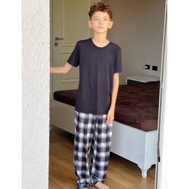 Arshiner Boys Pajama Pants 2 Pack Soft Plaid Sleepwear Kids Lounge PJ Bottoms with Pockets 12-13 Years