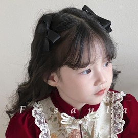 Fesanla Hair Clip, Ribbon, Children, Small, Bowknot, Hair Ornament, Hairpins, Set of 2, Hair Accessories, Cute, Graduation Ceremonies, Weddings, Recitals, Yukata, Clothing (Black)