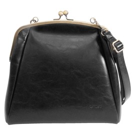 RafiCaro Women's Shoulder Bag with Coin Pouch Strap, Cowhide Leather, Lightweight, Shoulder Bag, Mother's Bag, Leather, Crossbody, Large Capacity, Handbag for Women, Black