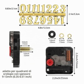 EEEKit 6 Pezzi Meccanismo Orologio da Parete di Movimento Dell'orologio al Quarzo con 6 Diverse Paia di Mani E Kit di 3 Numeri di Orologio, Parti Riparazione Dell'orologio Fai da Te(Albero 22mm)
