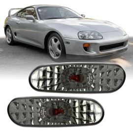 USR 93-96 JZA80 Side Marker Light – Front Bumper Lamps (Left + Right) Set - Compatible with 1993-1996 Toyota Supra / 00-05 Celica All Models/Trims (CRYSTAL LIGHT SMOKE LENS w/AMBER BULBS & SOCKET)