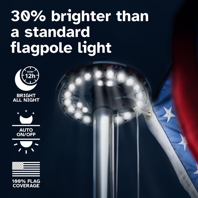 Solar Flag Pole Light – 26 LED 1300 Lumen Super