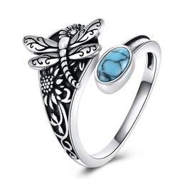 VONALA Dragonfly Ring 925 Sterling Silver Turquoise Vintage Jewelry Gift for Women