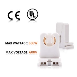 Non-shunted Turn Type T8 Lamp Holder JACKYLED 50-Pack UL Socket Tombstone for LED Fluorescent Tube Replacements Medium Bi-pin Socket for Programmed Start Ballasts