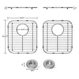jkxoo 2Pack Sink Protectors for Kitchen Sink 13.1''x11.6''x1'', 304 Stainless Steel for Kitchen Sink Grate with Rear Drain, Sink Grate Sink Rack for Bottom of Sink with 2Pack Sink Strainers
