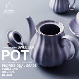 Sweejar Royal Teapot, Ceramic Tea Pot with Removable Stainless Steel Infuser, Blooming & Loose Leaf Teapot - 28 Ounce (Purple New)