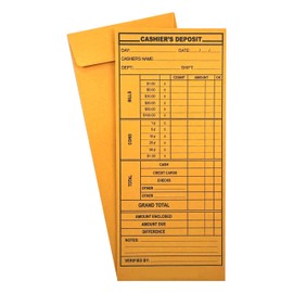 500 Minas Envelope Cashier Deposit Report Envelopes, 4 1/8" x 9 1/2", Sturdy 24lb. Kraft Paper, Cash Drop Envelope with Gum Flap for Hotels, Small Businesses, Retailers, Restaurants