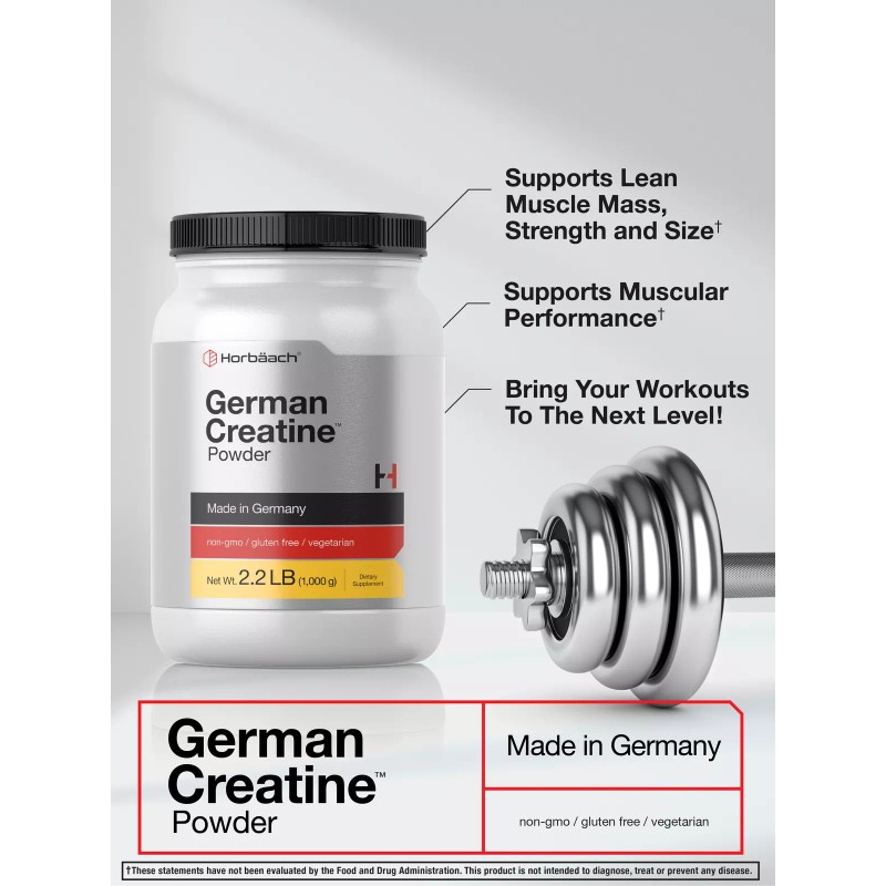 Horbäach German Creatine Monohydrate Powder 1000g | Vegetarian | by