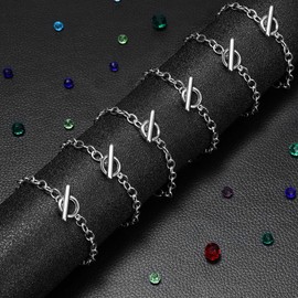 30 Pieces Bracelet Chains with OT Toggle Clasp Bracelet Link Chains DIY Jewelry Making Bracelets Chains Round Link Chain Bracelets for Girlfriend Wife Lover Mother (Silver)