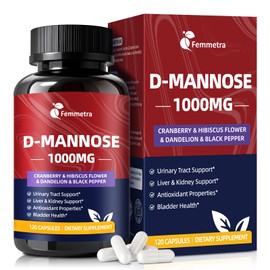 Femmetra Cranberry Pill with D Mannose – 36 mg PAC, Urinary Tract Health Supplement with Hibiscus, Dandelion & Black Pepper, Antioxidant & Liver, Kidney & Bladder Support for Women & Men, Vegan 60 Day
