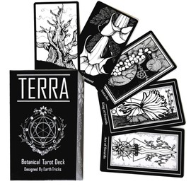 Terra Botanical Plant Tarot Deck - Indie Made 78 Card Deck with Guidebook Black 2.75inches x 4.75inches