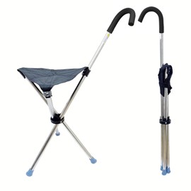 Cane with Seat - Portable Stool Chair, Supports Up to 200 Lbs cameping Chairs, Lightweight Up to 1.4 Lbs, Suitable for Men, Women, Seniors, People with Disabilities (Bent Handle Black)