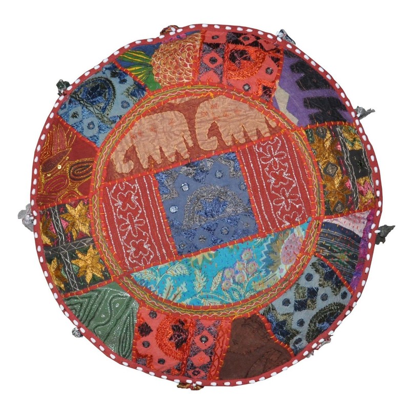 Marubhumi India Floor cotton Ottoman Embellished with Patchwork and Embroidery