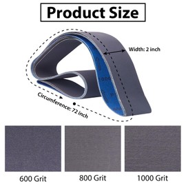 2 x 72 Sanding Belts,2x72 Silicon Carbide Knife Sharpening Sander Belt, 2 Pcs Each of 600, 800, 1000 Grits Grinding Belts for Belt Sander,6 Pack