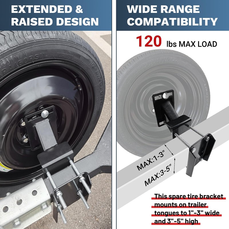 ROBLOCK Lockable Spare Tire Carrier Bracket for Utility Trailer, Powder