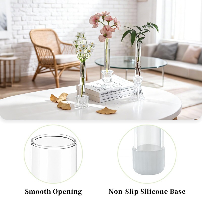 Glasseam 3 Pcs Glass Bud vase for Taper Candle Holder,