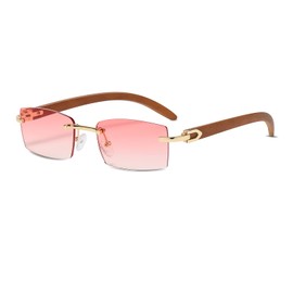 LumiSyne Rectangular Rimless Sunglasses Men Women Wooden Ironing Colour Gradient Lenses Ultra Small Frame UV 400 Protection Anti-Glare Retro Square Glasses for Decoration Driving Travel, Gradient pink
