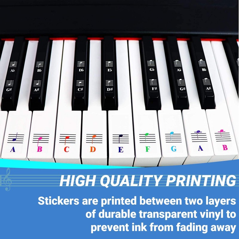 QMG Color Piano and Keyboard Music Note Full Set Stickers