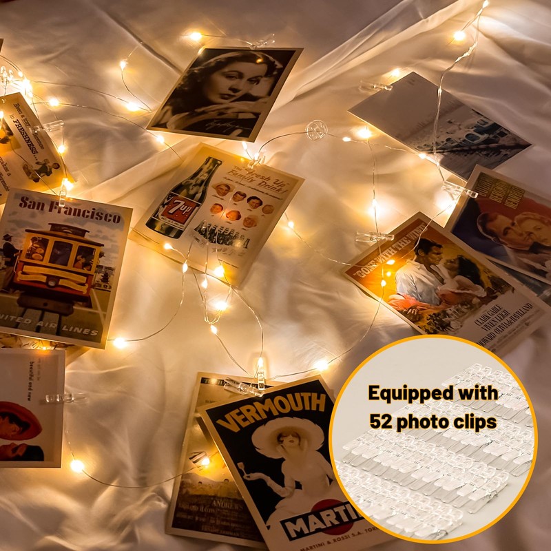 HXWEIYE 50LEDs Photo String Light, Warm White 16.4Ft Battery Powered
