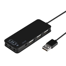 USB 2.0 Hub, 3-Port USB 2.0 + Headphone + Mic with 7.1 CH Sound Adapter Multi Port Splitter(Black)